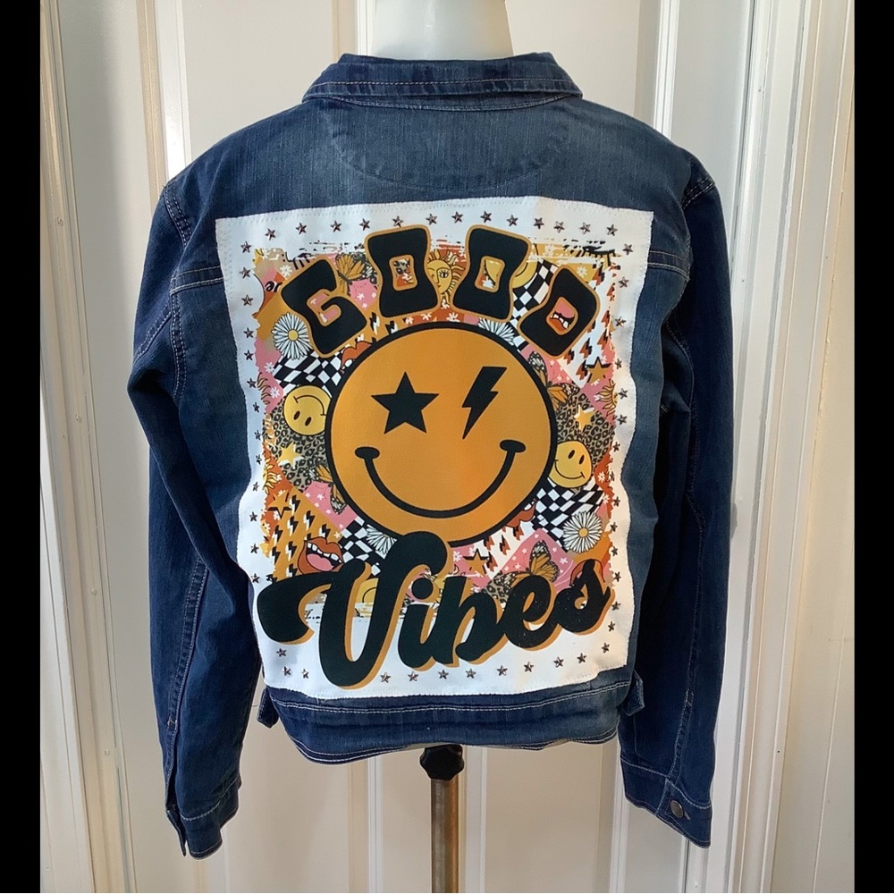 Jacket Wall flower Happy Face Denim custom painted face jacket size XL